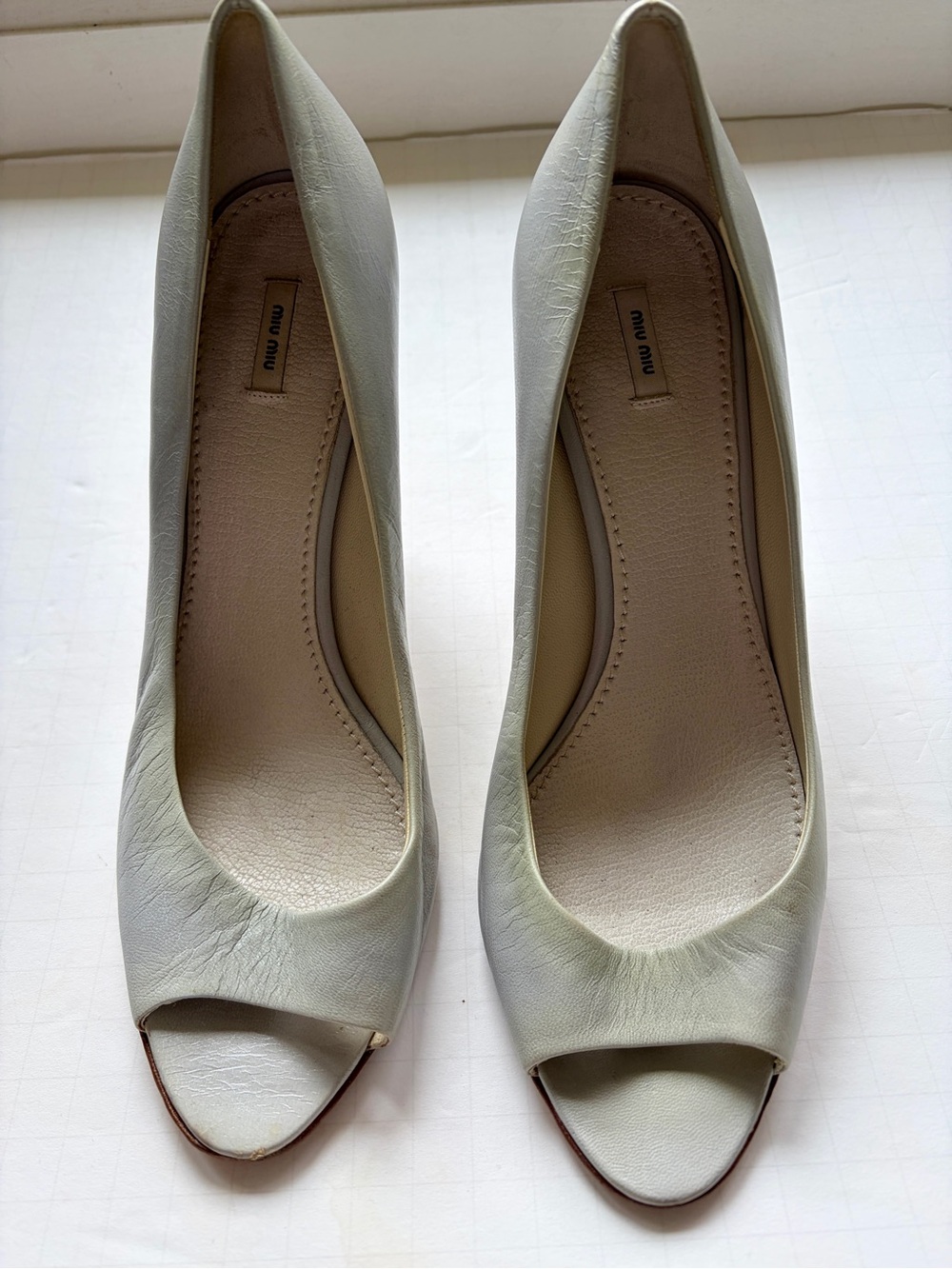 Miu Miu Women's Pale Blue Peep-Toe Pumps